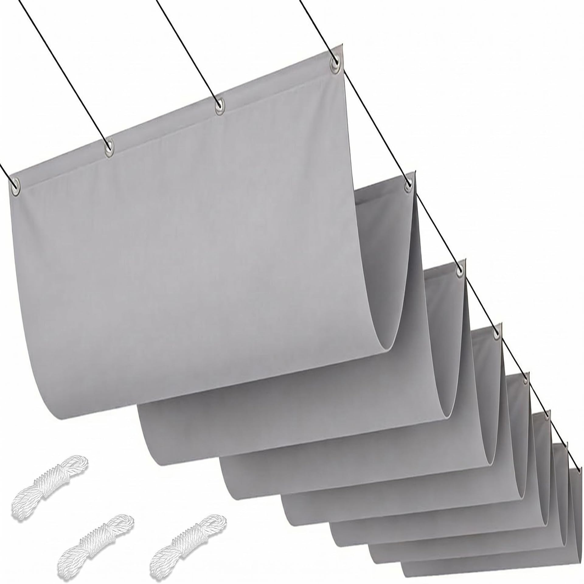 Einziehbare Welle Sonnensegel mit Ösen 200 x 500 cm UV Schutz Windschutz Verstellbare Schattenabdeckung Reißfest Windstabil mit Seil für Außenbereiche, Hellgrau