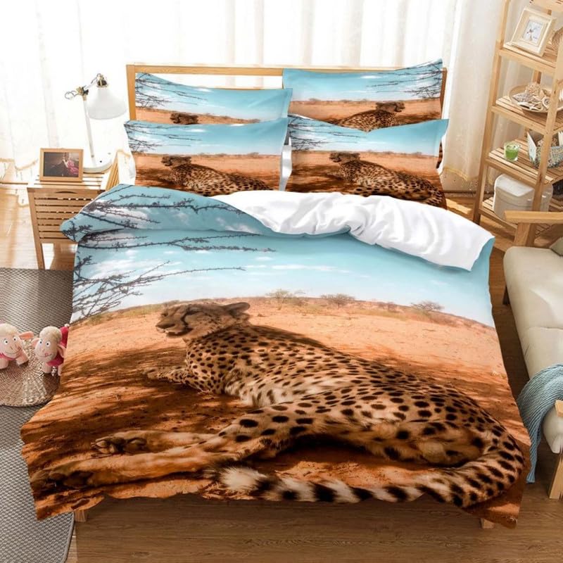 Parure de lit 90x190 léopard beige avec housse de couette enfant microfibre 110g