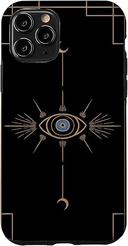 iPhone 11 Pro Minimal Half Moon Blue Evil Eye Galaxy Space Espiritual Estuche de regalo