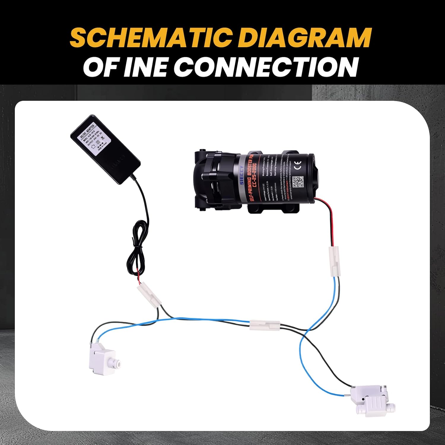 Self-Priming Booster Pump Kit for RO Reverse Osmosis Systems Up to 200 GPD, Includes 24V DC Pump, Low & High Pressure Switches, 3/8" to 1/4" Quick-Connect Fittings, Works with Wells and Storage Tanks