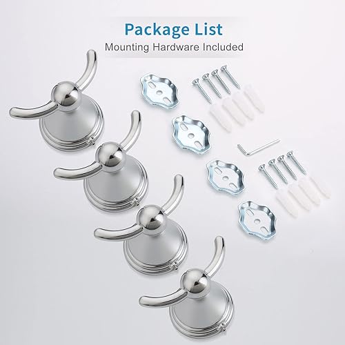 Miniatura 3 de FILTA Ganchos para toallas de baño, ganchos de cromo pulido para bata y toallas para montar en la pared, ganchos tradicionales para toallas y batas