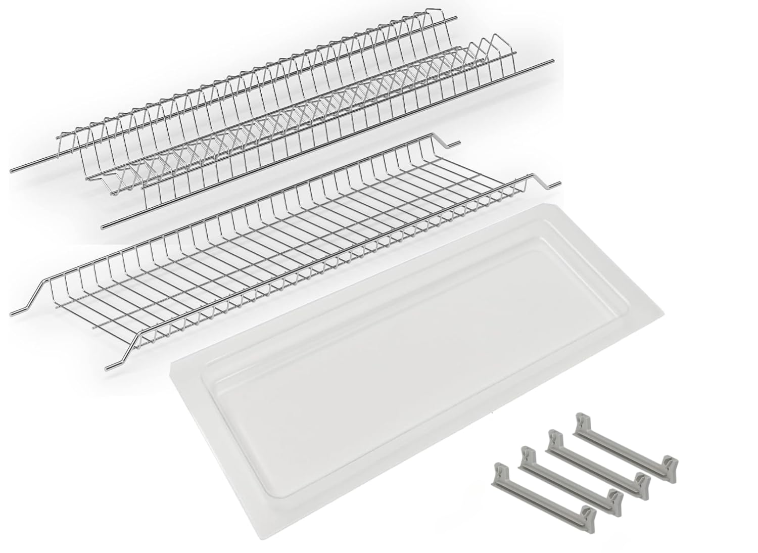 Kit Scolapiatti Grigio | Supporti Inclusi | Vaschetta Raccogligocce PVC Trasparente Inclusa | Diverse Misure (Pensili 45 cm)