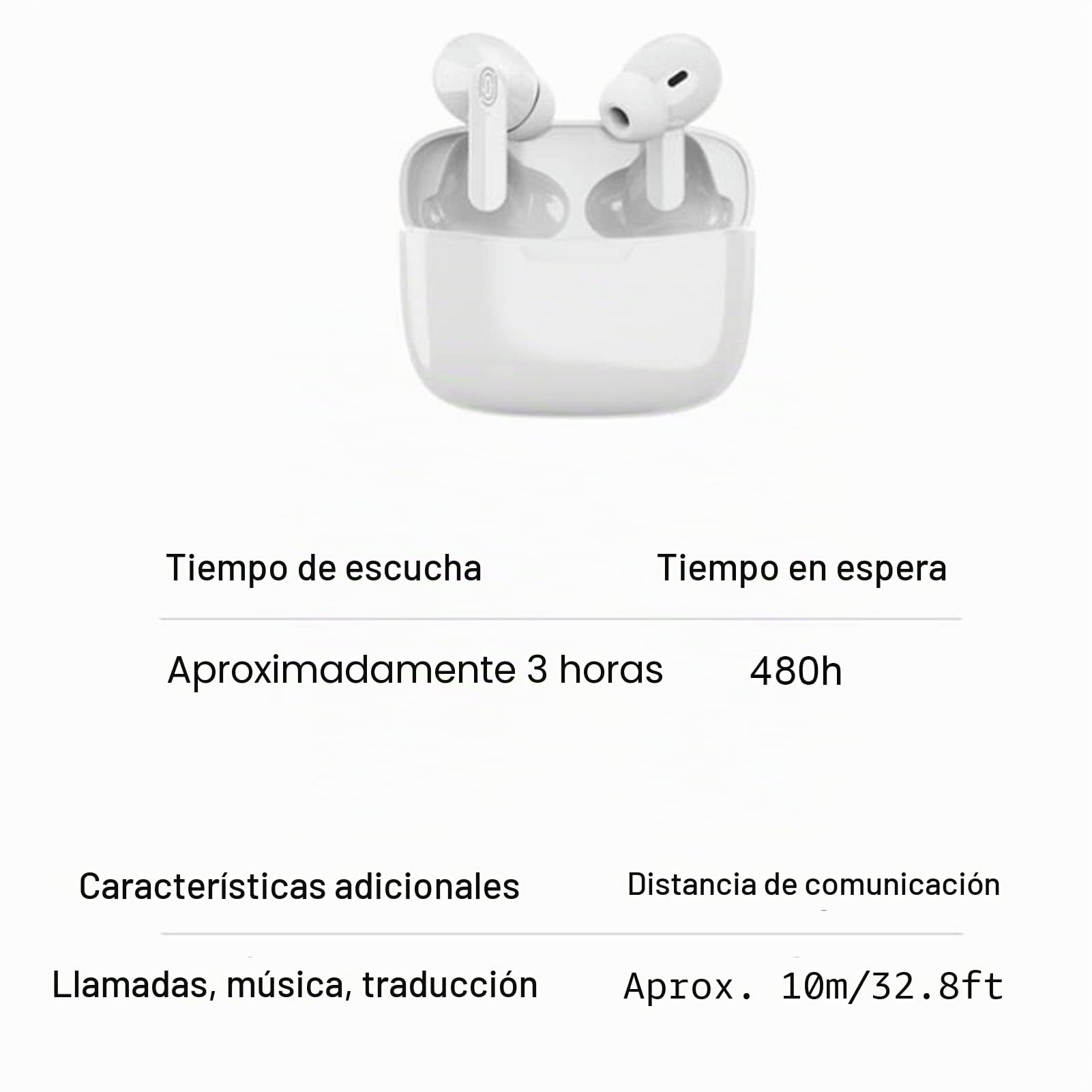 Auriculares para Traductor de Idiomas, Admite Traducción en Línea de 84 Idiomas en Tiempo Real, Traductor de Idioma de Voz Instantáneo con Bluetooth Y Aplicación, Traducción Simultánea(Blanco)
