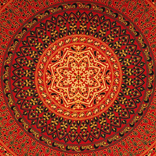 Bless International Indian-Hippie-Gypsy Bohemian-Psychedelic Cotton-Mandala Wall-Hanging-Tapestry-Multi-Color Large-Mandala Hippie-Tapestry (Golden Red, Medium (54X60Inches)(137X152Cms)) #TOP2