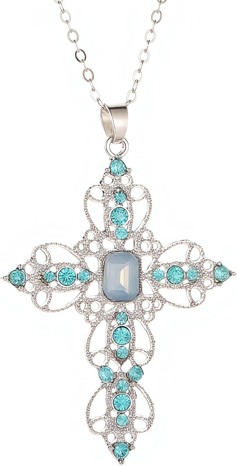 Bohemian Cross Necklaces for Women Crystal Openwork Dainty Vintage Pendant Rhinestones Charm Trendy Jewelry for Faith Birthday Gifts Christmas