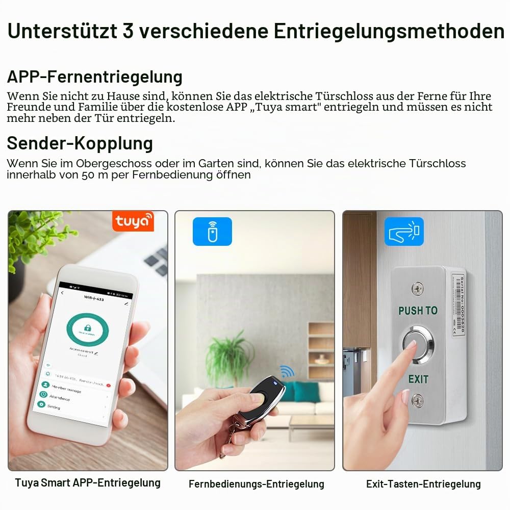 Tuya WLAN-Zugangskontroll-Set, 433 MHz, kabelloser Türöffner, Smartphone-App-Fernauslöser, Mingdian-Steckschloss (kleines Schloss)