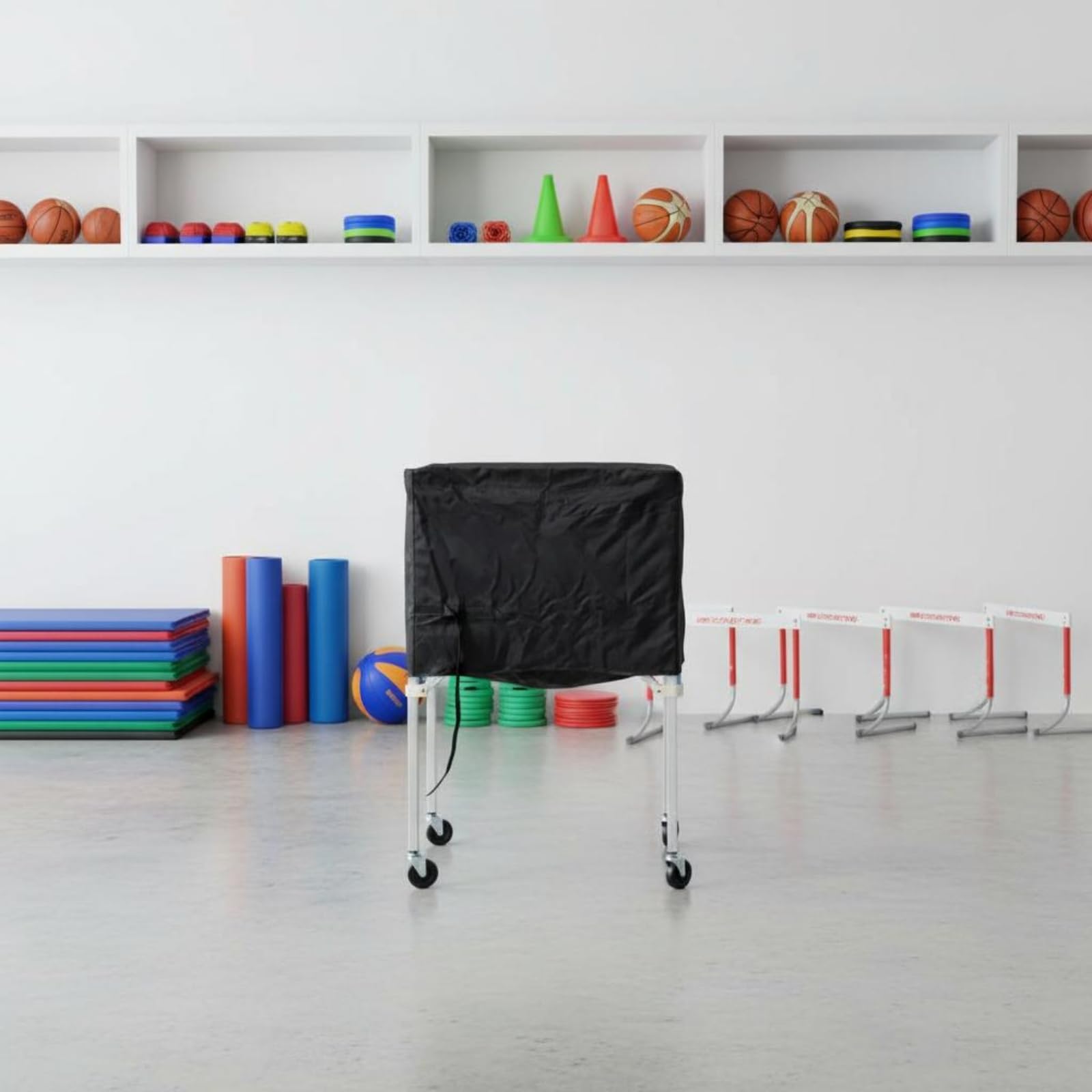 Perfeclan Carrito de Balones Portátil Carrito Estante Organizador con Estructura de Aleación de Aluminio y Bolsa de Lona Plegable Movilidad con Ruedas
