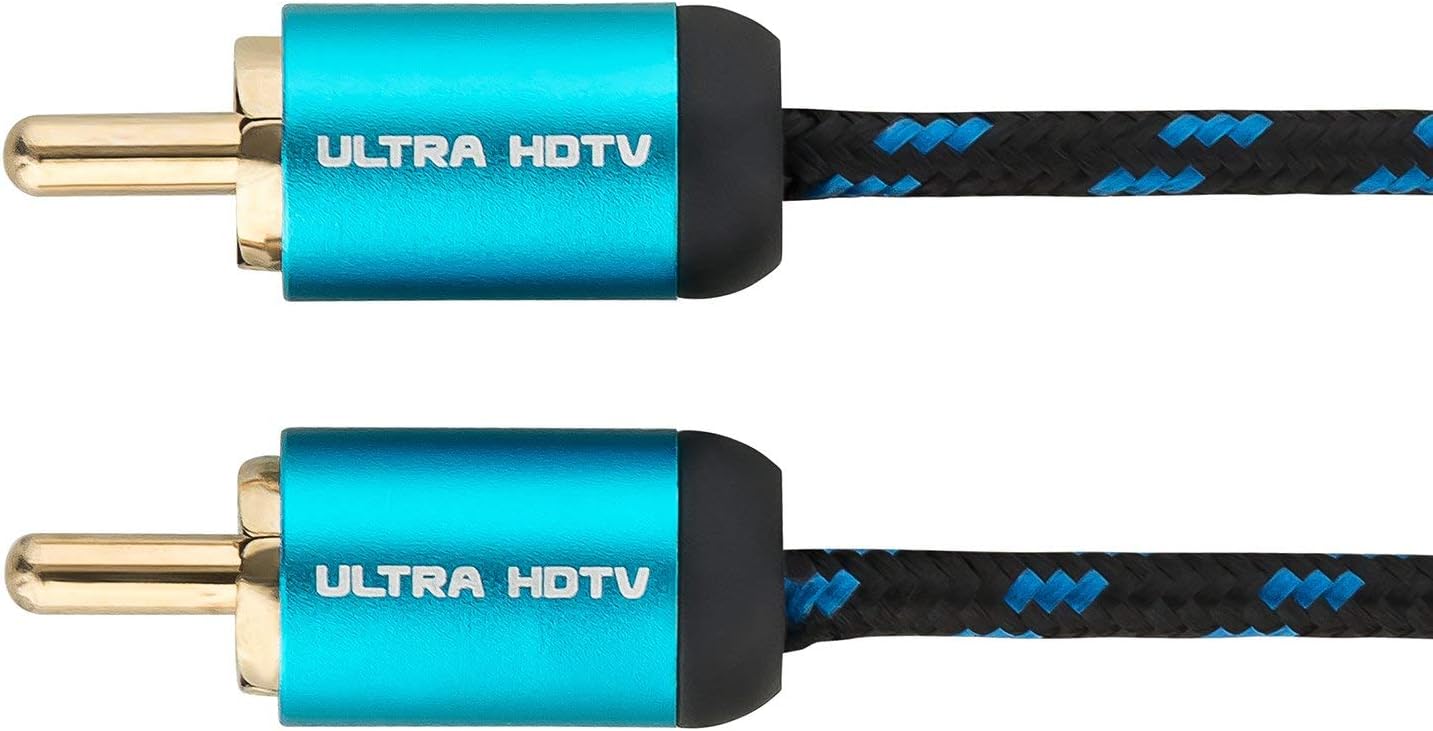 Ultra HDTV RCA Subwoofer Cable - 2M Premium RCA Male to Male Cinch Digital Coaxial Cable, Nylon Braided, Gold-Plated Adapters for AV Receiver Amplifier Home Cinema Sound Systems