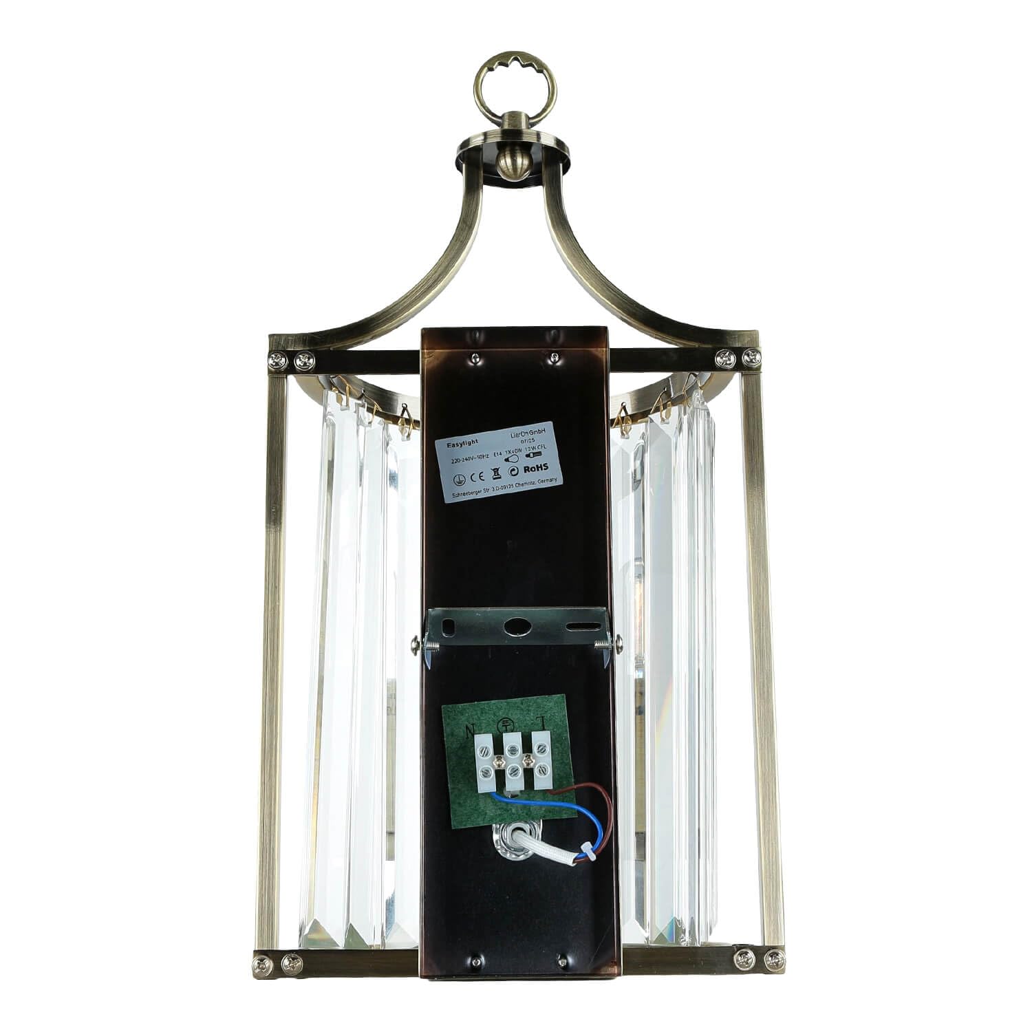 Licht-Erlebnisse Wandleuchte Kristall Glas Metall H: 35 cm in Messing antik Klar Jugendstil Art Déco E14 Wandlampe Wohnzimmer Beleuchtung Flur Treppe