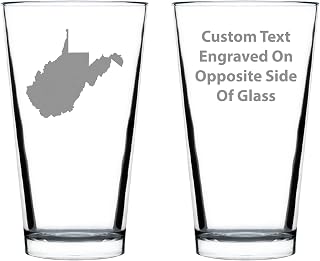Custom West Virginia State Outline Pint Glass for Beer - State Themed Drinking Decor and Gifts for West Virginian Women & Men - 16 Oz Glasses