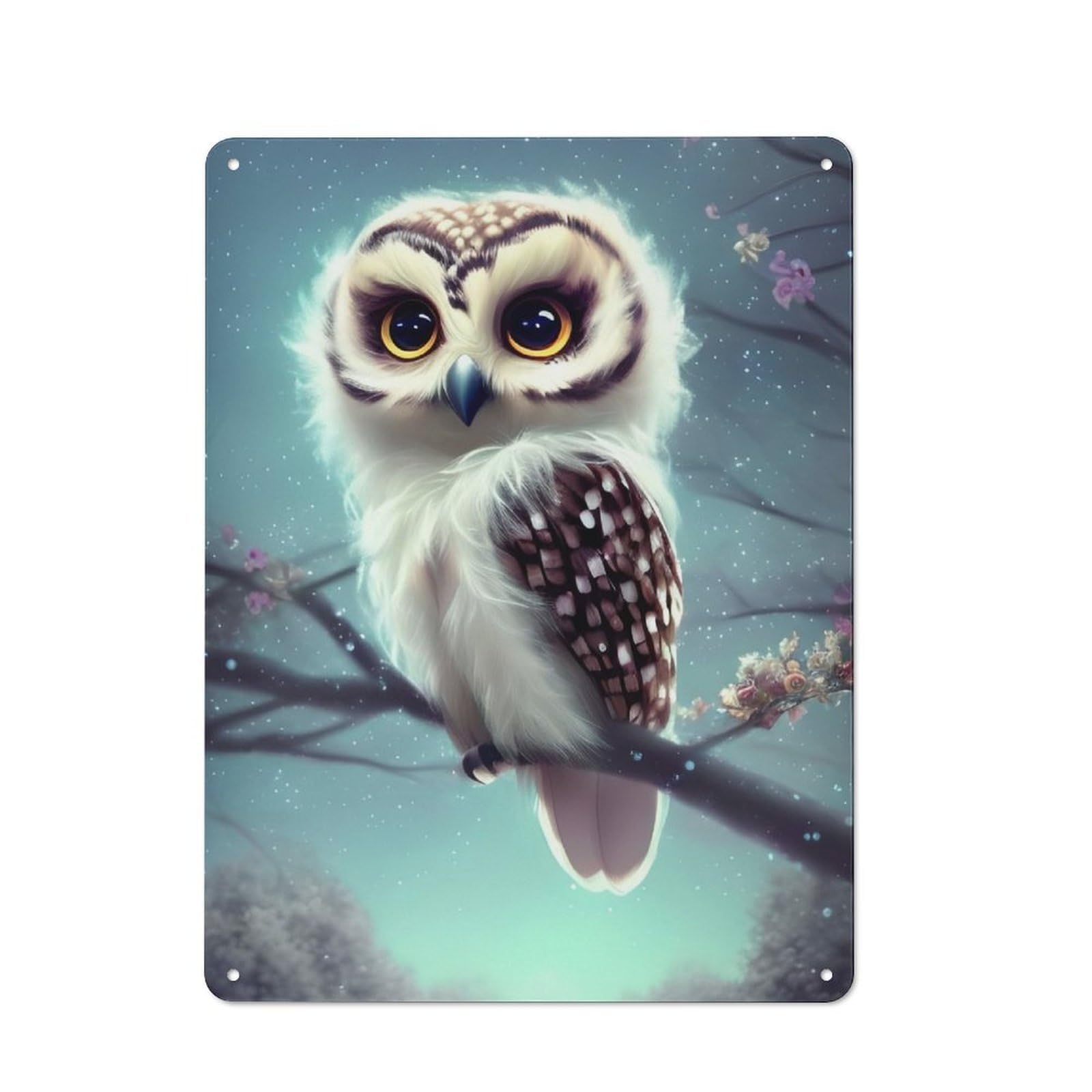Junmoney Cute Owl On A Branch Retro Tin Sign 40X30cm For Garage Or Workshop, For Furnishing A New Garage And Workshop With Retro Decor