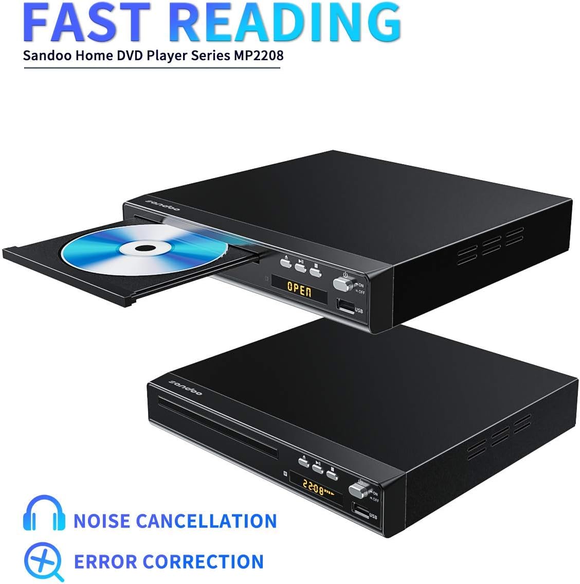 Gеt Sресіаl Prісе Sandoo DVD Player, Region Free DVD Player for TV, Metal Case, DVD Player for TV with Hdmi, HD 1080P, HDMI/AV Cable Included, MP2208