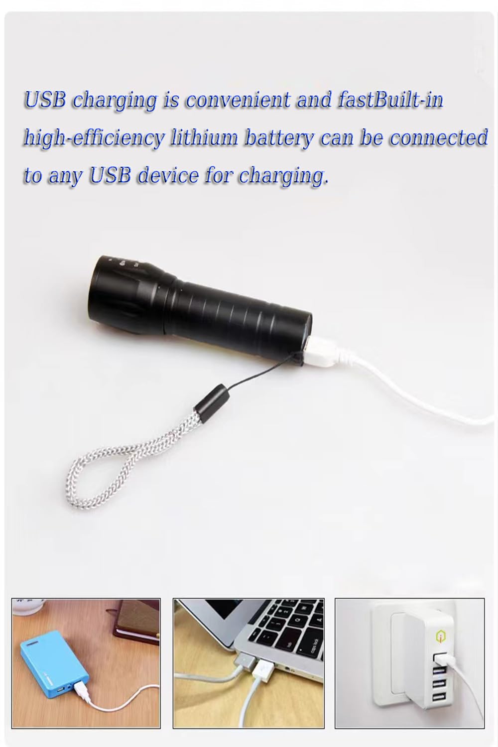 CLEZGO Lampe torche LED d'urgence rechargeable par USB, 3 modes de mise au point réglable, lampe de poche LED étanche portable avec lumières latérales COB, meilleure lampe torche tactique pour ouragan