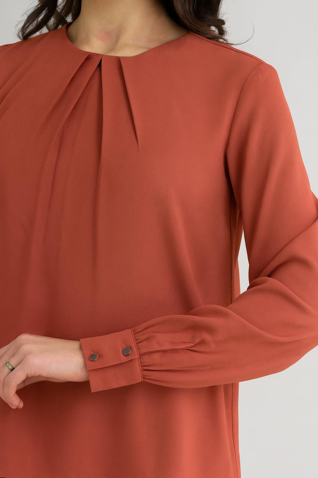 Mirana Women’s Elegant Rust Pink Cotton Blend Pleated Top | Full Sleeve Regular Fit Western Office Wear - Image 4 thumbnail