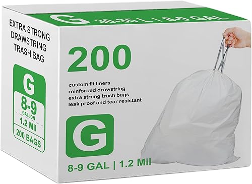 Code G (200 unidades) Bolsas de basura de plástico resistentes con cordón de 8 galones30 litros  Reliable1st de 1.2 mil compatibles con simpleman