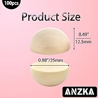Vista 2 de 100 bolas de media madera, cuentas de madera divididas redondas sin terminar de 1 pulgada para pintura artesanal, adornos de media esfera de madera