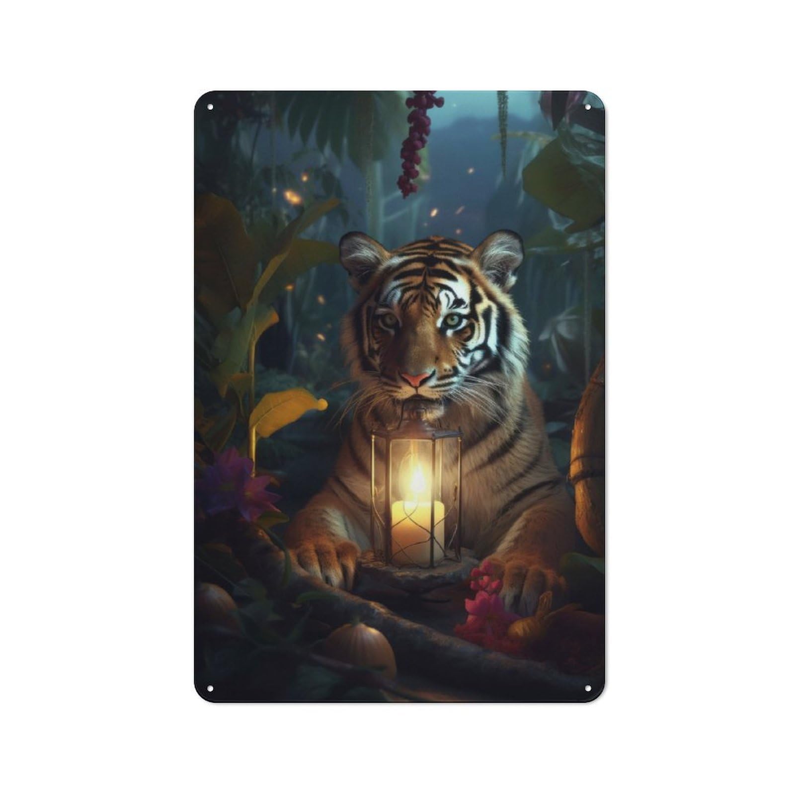 Junmoney Tiger Cub Magical Lamp Vintage Tin Sign 30X20cm With For Living Room Or Hallway, For Living Room Decor Lovers