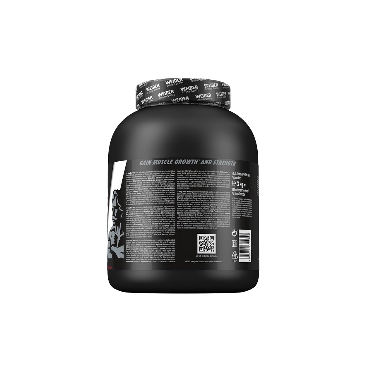 Weider Mega Mass 4000 - Weight Gainer Pulver mit 48g Protein & Kreatin pro Portion - Für hohe Kalorienaufnahme - 3kg - Vanille