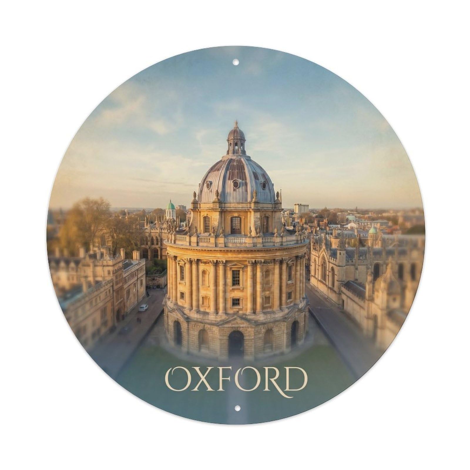 Oxford Domed Library Landmark Vintage Travel Cityscape Metal Tin Sign Plaque Wall Decor for Cafe, Man Cave, Club Bar, Office, Home Garden Round Metal Poster 8x8Inch
