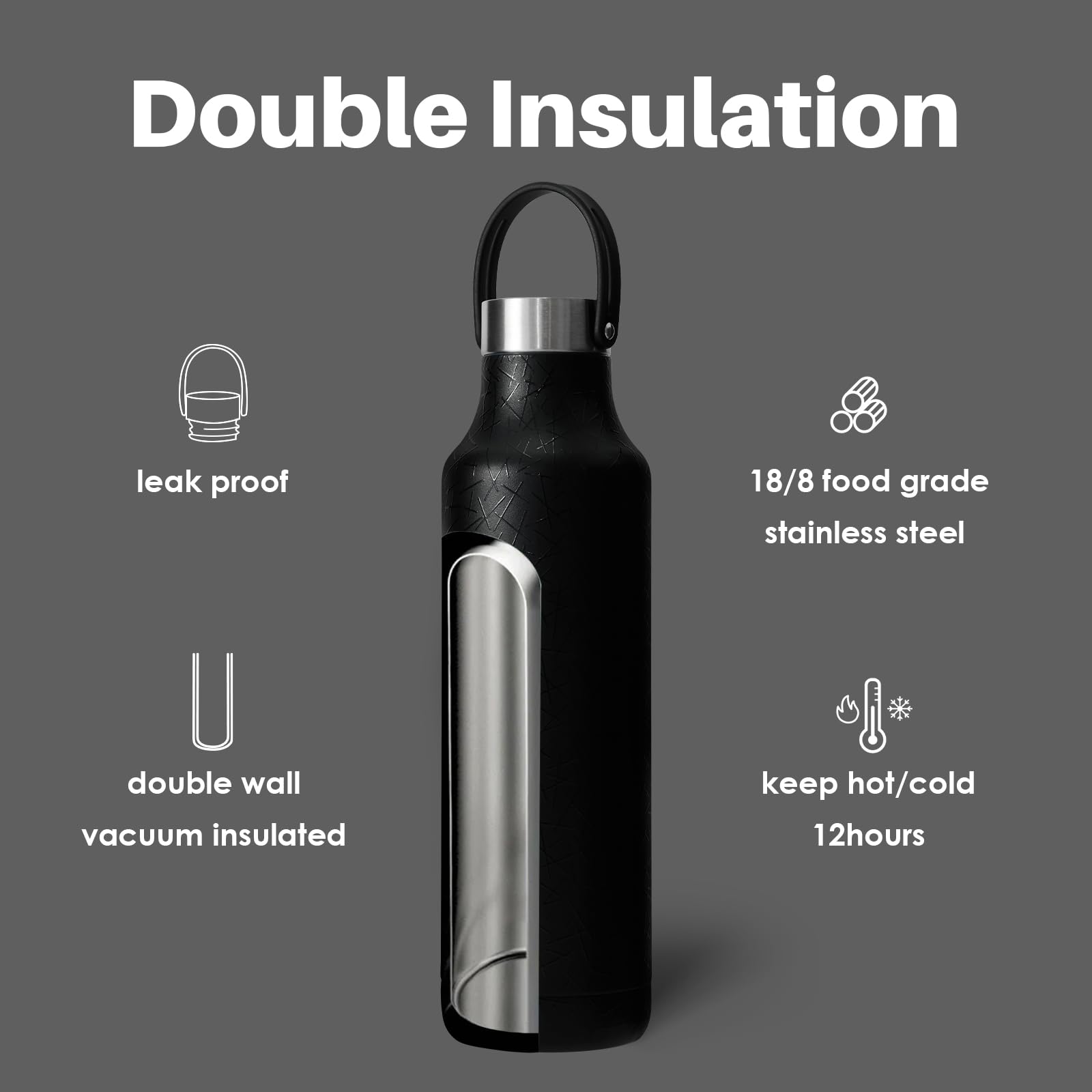 Borraccia Termica 600 Ml Con Fantasia Mucca – Acciaio Inox, Doppia Parete, Per Bevande Fredde E Calde, Ideale Per Scuola E Ufficio