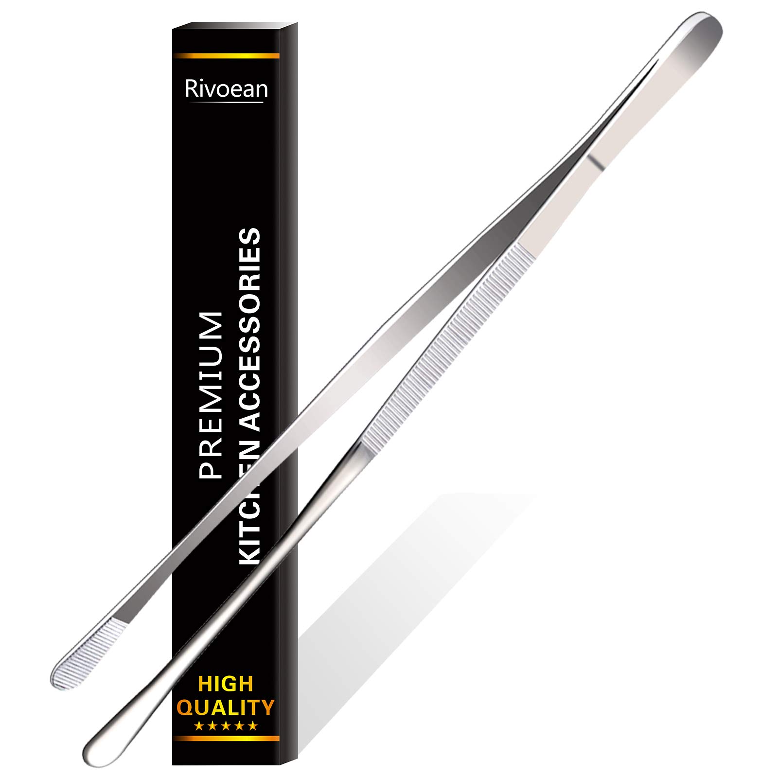 12-Inch Professional Kitchen & Cooking Tweezers Tongs - Stainless Steel Long Tweezer Tongs - BBQ,Plating,Multi-use