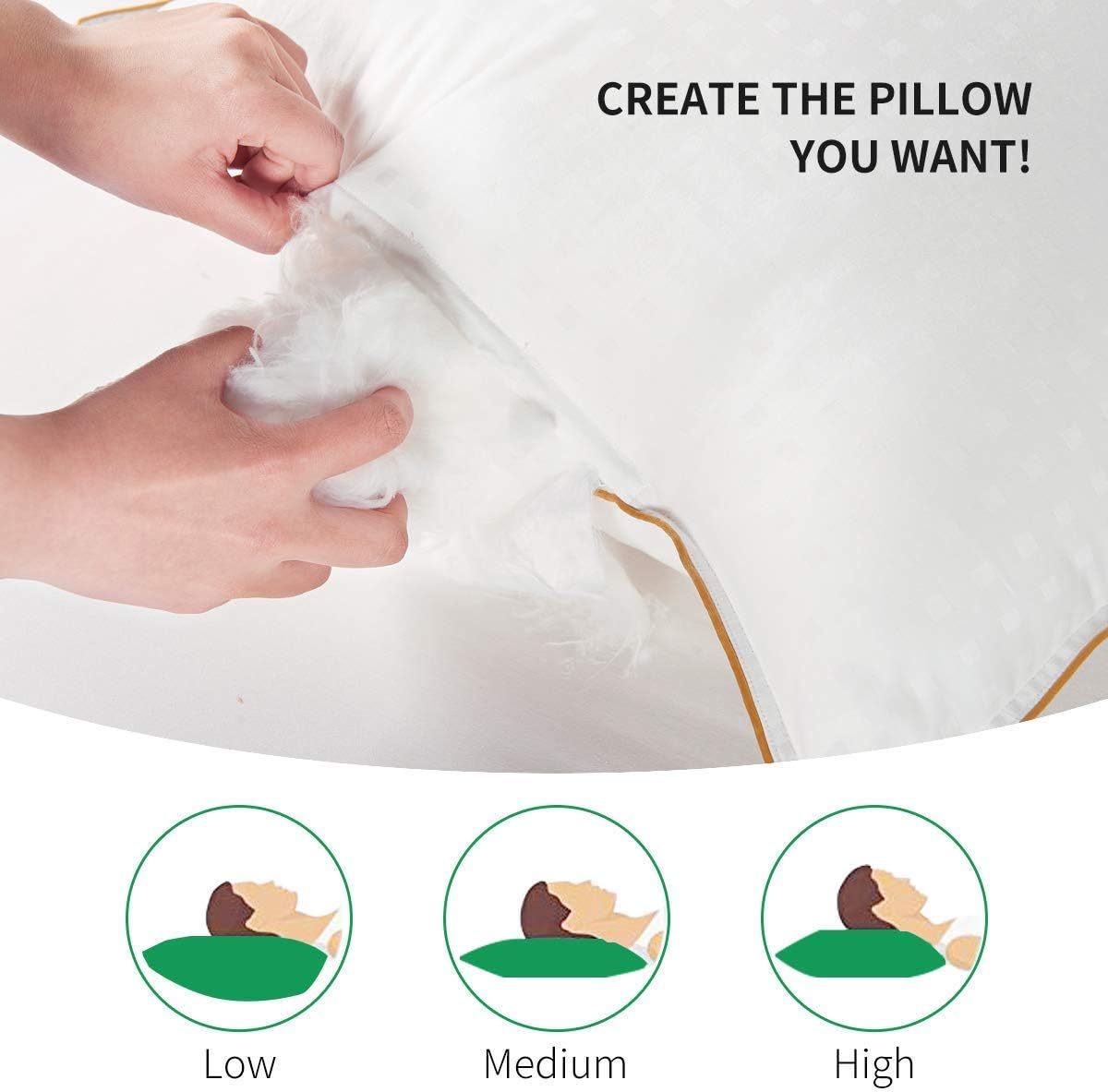 LOFE Bed Pillows for Sleeping (2-Pack) - Adjustable Down Alternative Pillow, Queen Size, 100% Cotton Cover, Super Soft Plush Fiber Fill, Relieve Neck Pain, Perfect for Side and Back Sleepers