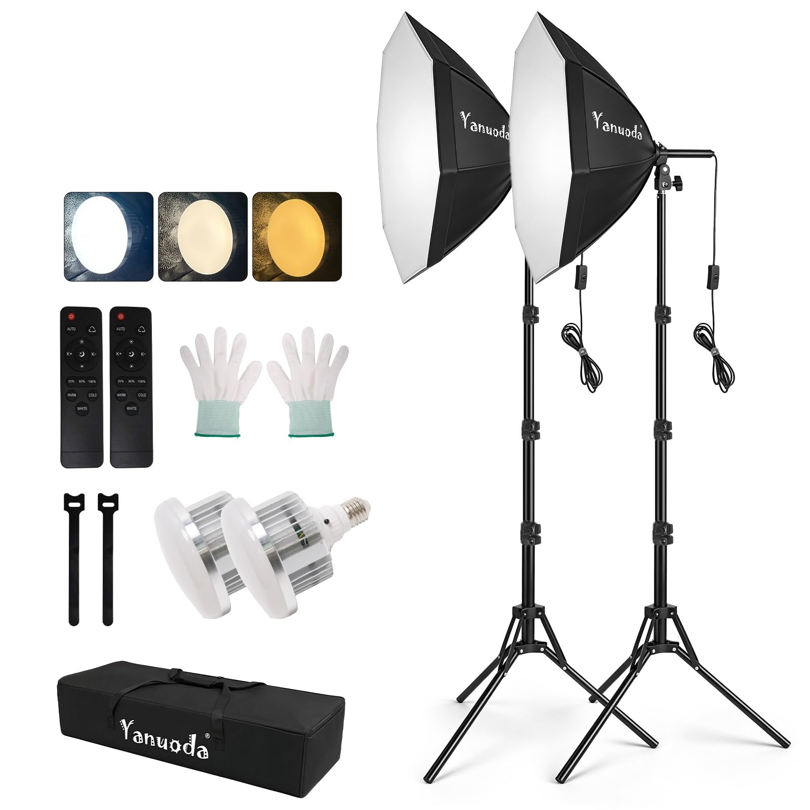 Softbox Lighting Kit 20"x20" (2 Units) - 95W Dimmable LED Lights with Color Temperature 3000K-7500K, Complete Lighting Equipment for Home Studio, Photography and Content Creation