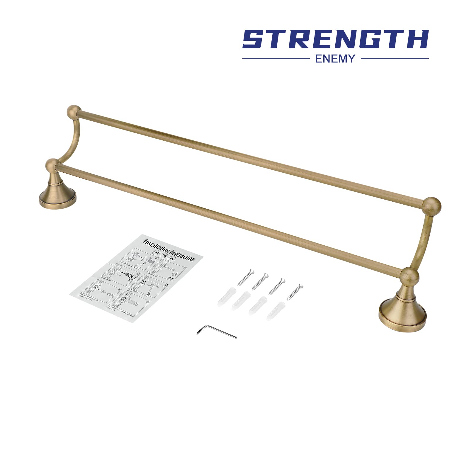 Toalleros de Baño con Taladro, 60 cm Toallero de Latón Montado en La Pared, Toallero con Montaje Doble Requiere Taladrar, Antioxidante y Resistente a los Arañazos, Apto para Baño y Cocina