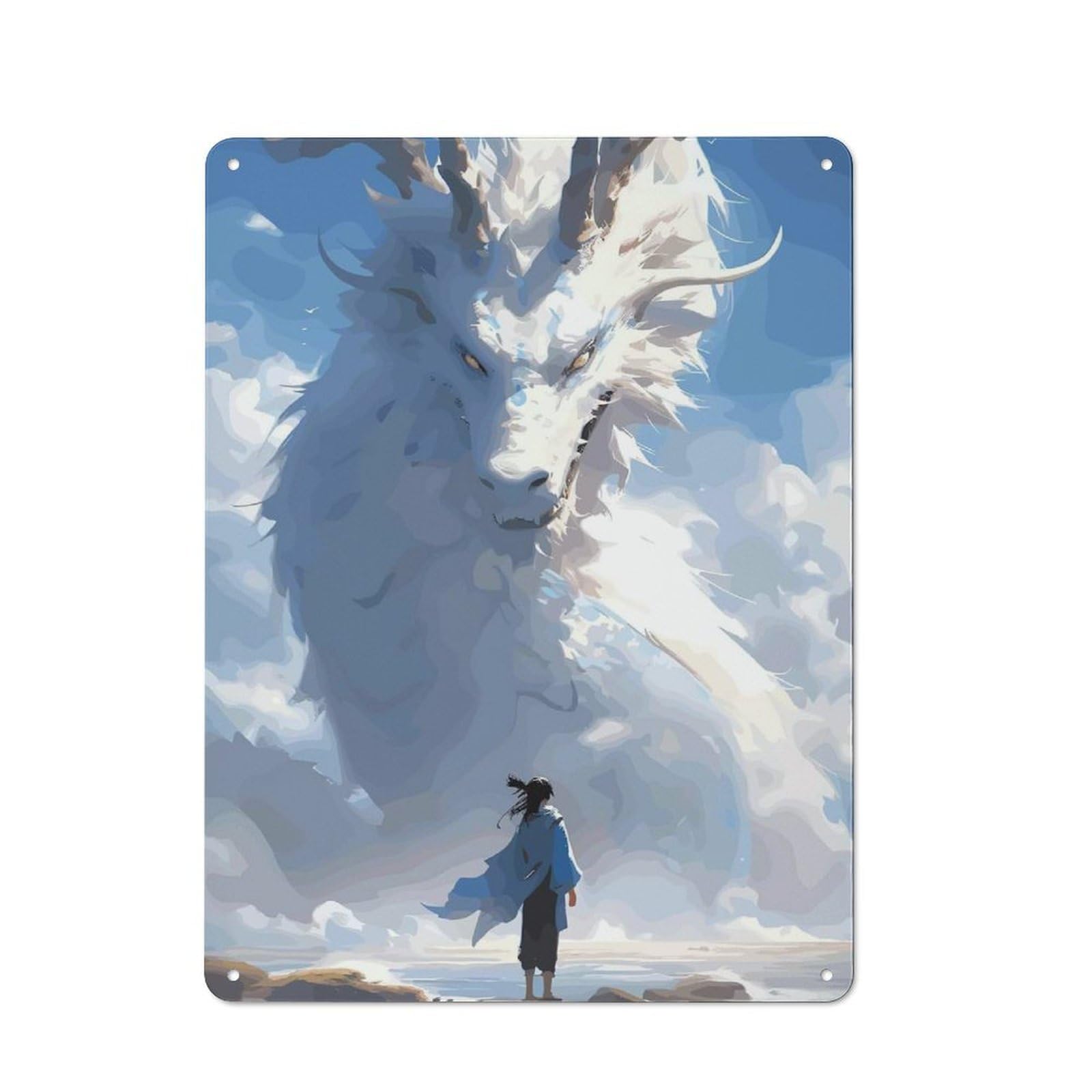 Junmoney Style-15 White Dragon Retro Tin Sign 40X30cm For Café Or Restaurant, Housewarming Wall Decor For People Furnishing Café And Restaurant