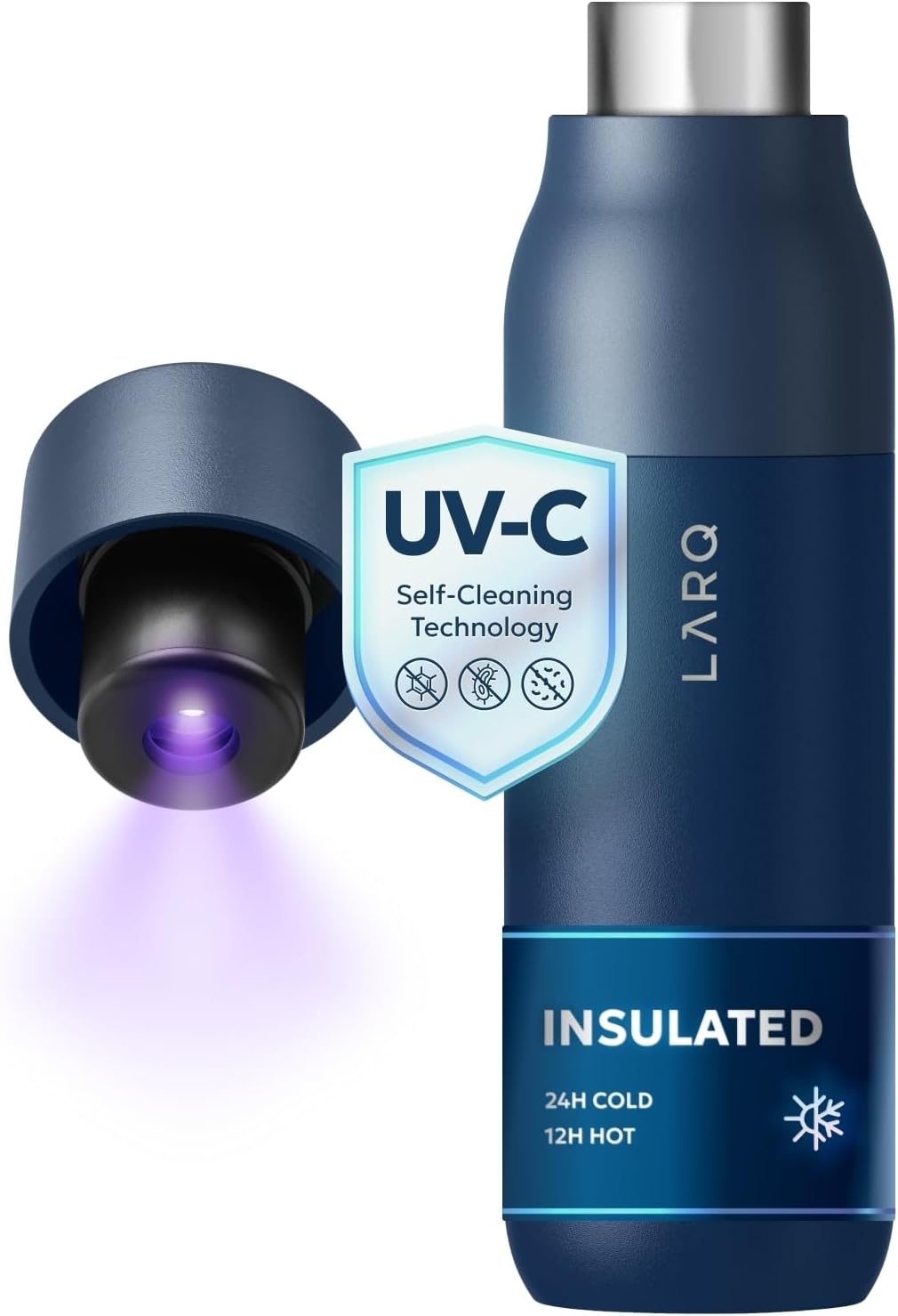 Bottle PureVis 500ml –Self-Cleaning and Insulated Stainless Steel Water Bottle with UV Water Purifier and Award-winning Design | Reusable & Travel Friendly, 2 Years Warranty