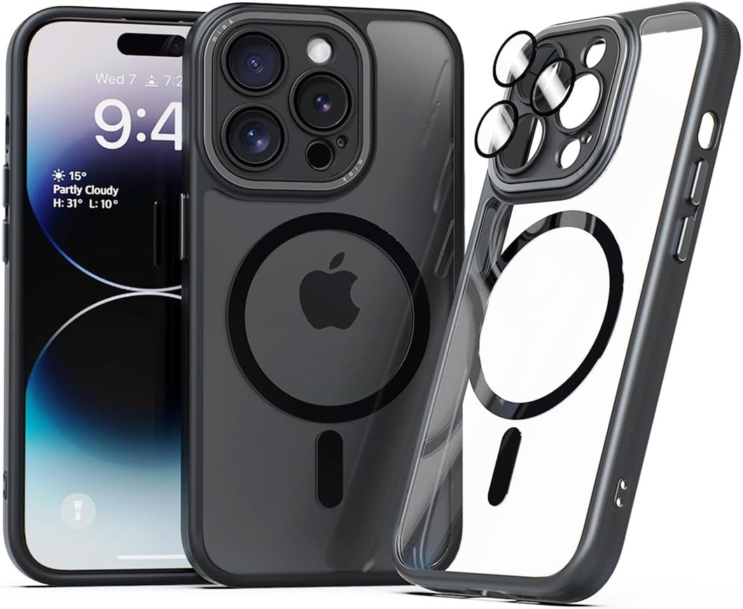 miak for iPhone 14 Pro Case Compatible with MagSafe, Camera Lens Full Cover, Black
