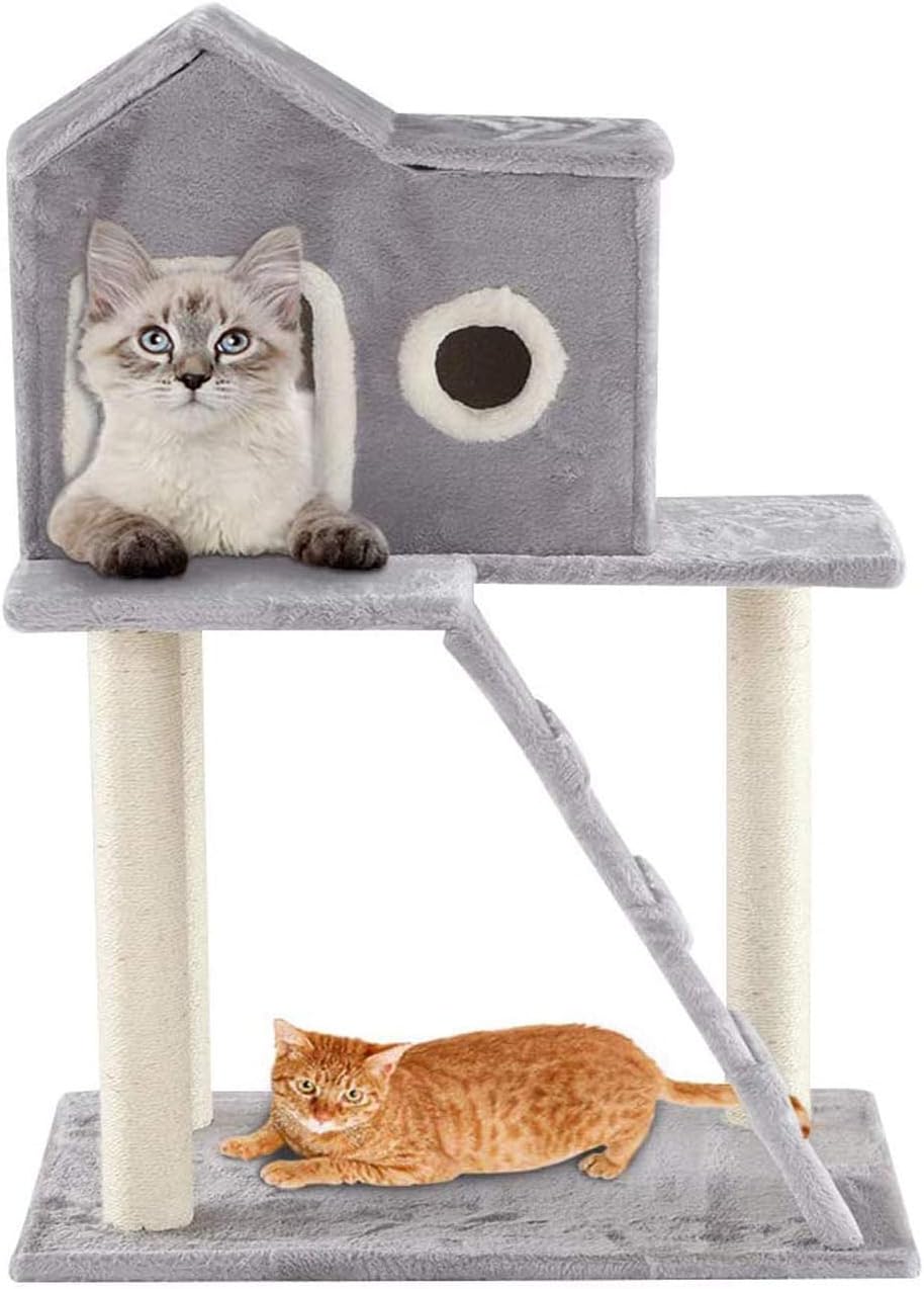 Ballshop Cat Tree Sisal Scratching Post Kitten Furniture Plush Condo Playhouse with Dangling Toys Cats Activity Centre Grey Furniture scratcher activity centre