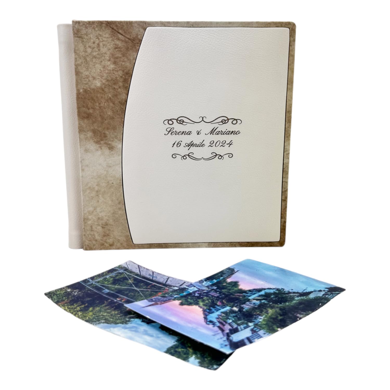 Album Fotografico Artigianale Giove Double - Similpelle Bianco/Macramè | Personalizzabile Con Incisione - Foto 7