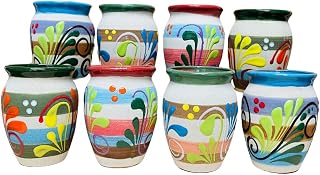 Set of 8 Off-White Fiesta Cantarito Cups - Fiesta Clay Cantarito - Paloma Cups - Margarita Cups Bloody Mary Cups - Party Favors - Guealguetza Designs