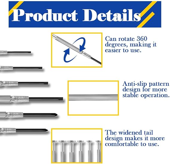 6PCS Small Screwdriver Set, Precision Screwdriver Sets with 6 Different Size Screwdrivers, Mini Repair Tool Kit with Case, Slotted Phillips Screwdrivers for Watches Glasses Jewelers Phones