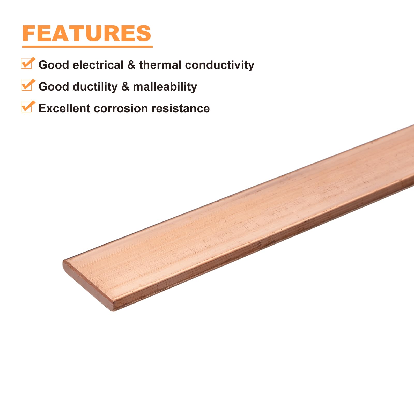 sourcing map Barre plate en cuivre, 0,5 cm d'épaisseur x 2 cm de largeur x 20 cm de long pour barre omnibus électrique (5 mm x 20 mm x 200 mm)