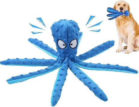 Squeaky Dog Toys - Interactive Plush Octopus with Crinkle Paper for Small & Medium Dogs, Teeth Cleaning & Durable Chew Toy