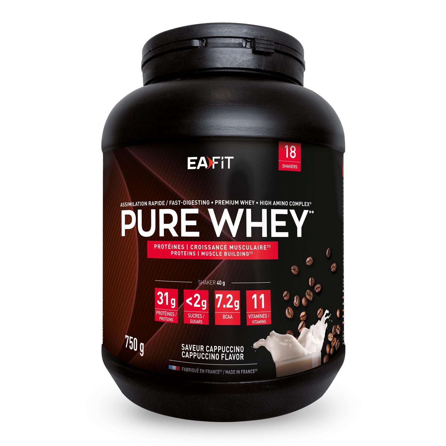 Proteine in Polvere del Siero del Latte, Whey Pure Whey EAFIT, 750g, Gusto Cappuccino, Aminoacidi ed Enzimi Digestivi, Proteine Massa Muscolare Crescita, Assimilazione Rapida, Whey Protein