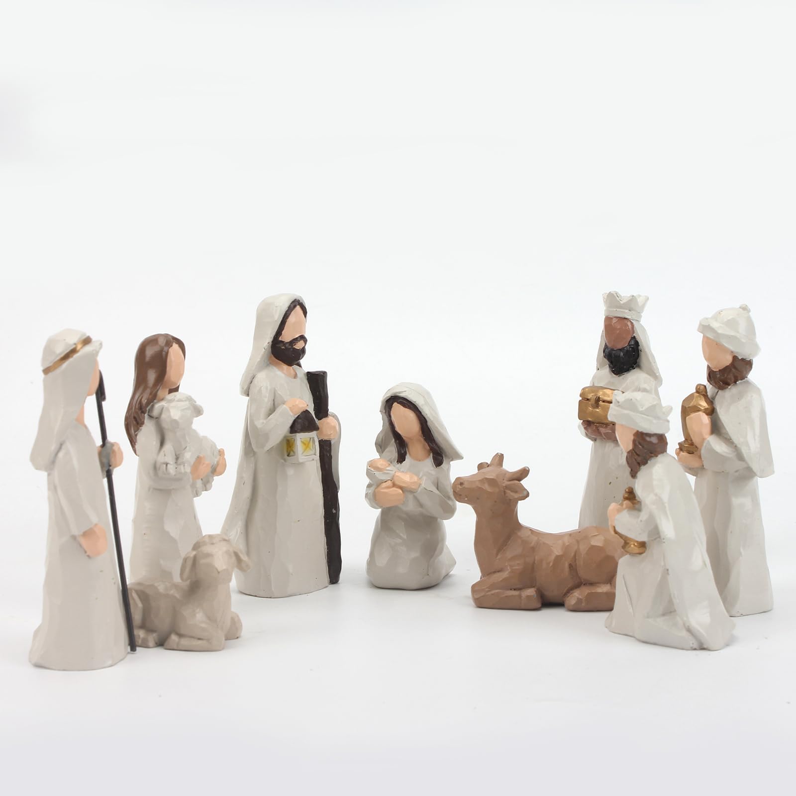 Top-spring Krippenfiguren Set, Weihnachtskrippe mit Beleuchtung, Krippe Weihnachten Komplettset, Krippenfiguren klein, Krippenstall, Weihnachtskrippen Indoor, Nativity Scene (13er Set)