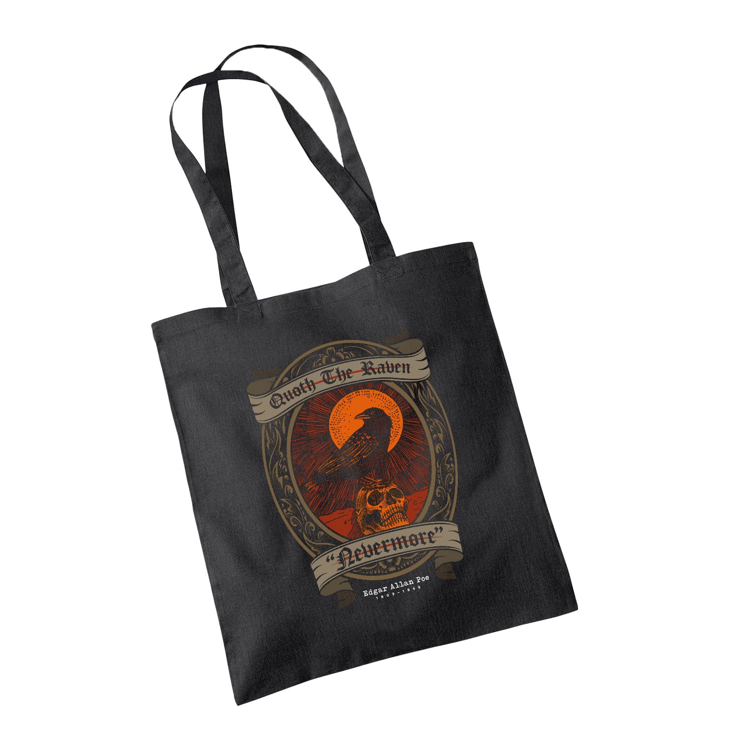 Edgar Allan Poe Quoth The Raven Nevermore Black Tote Bag - Book Poem Lover Quote Phrase Gothic Goth Poet Horror Literature Novel Gift Present