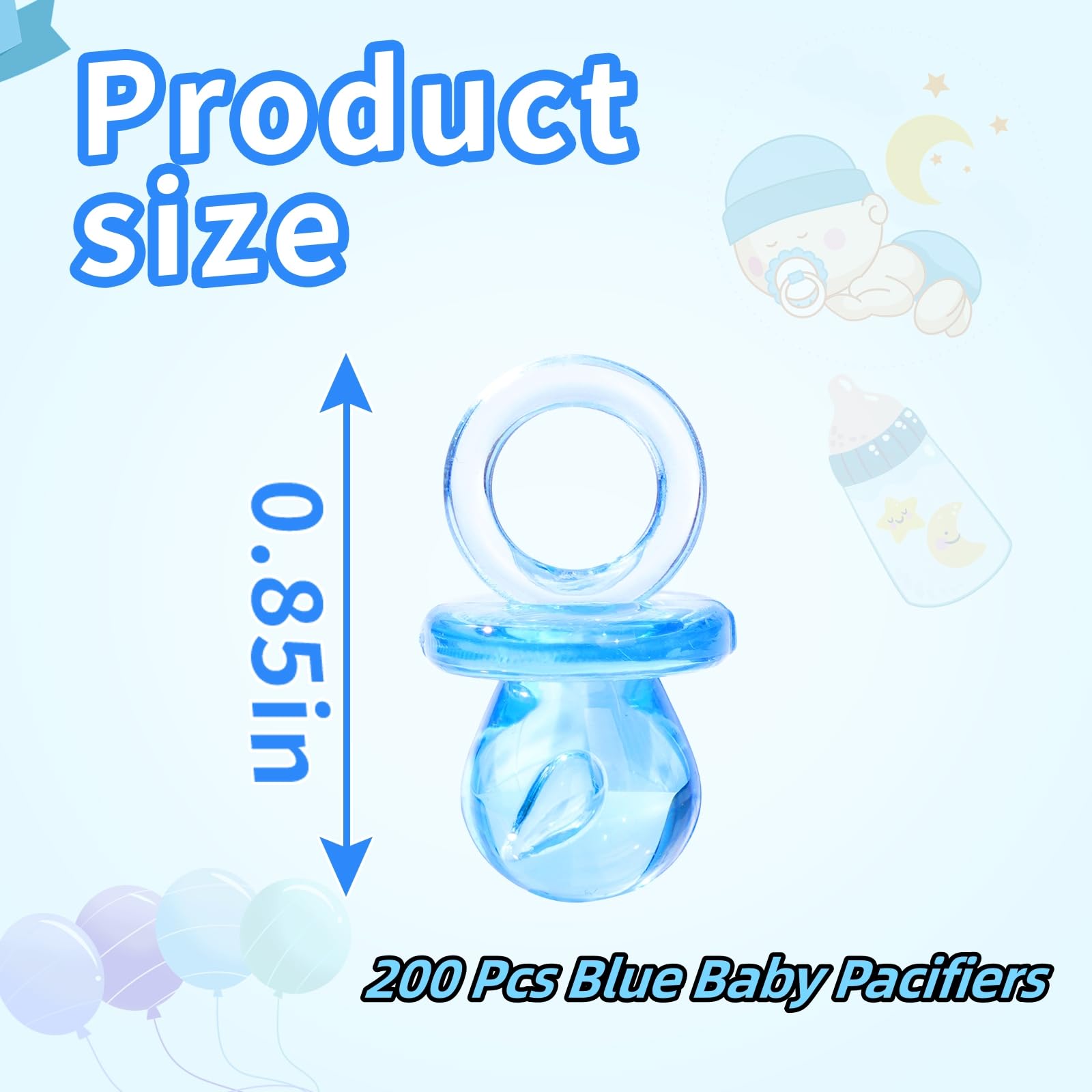 200 chupetes de plástico de 0.86 pulgadas para baby shower, baby shower, espectáculo de género, decoración de fiesta, regalo de fiesta de cumpleaños (azul)