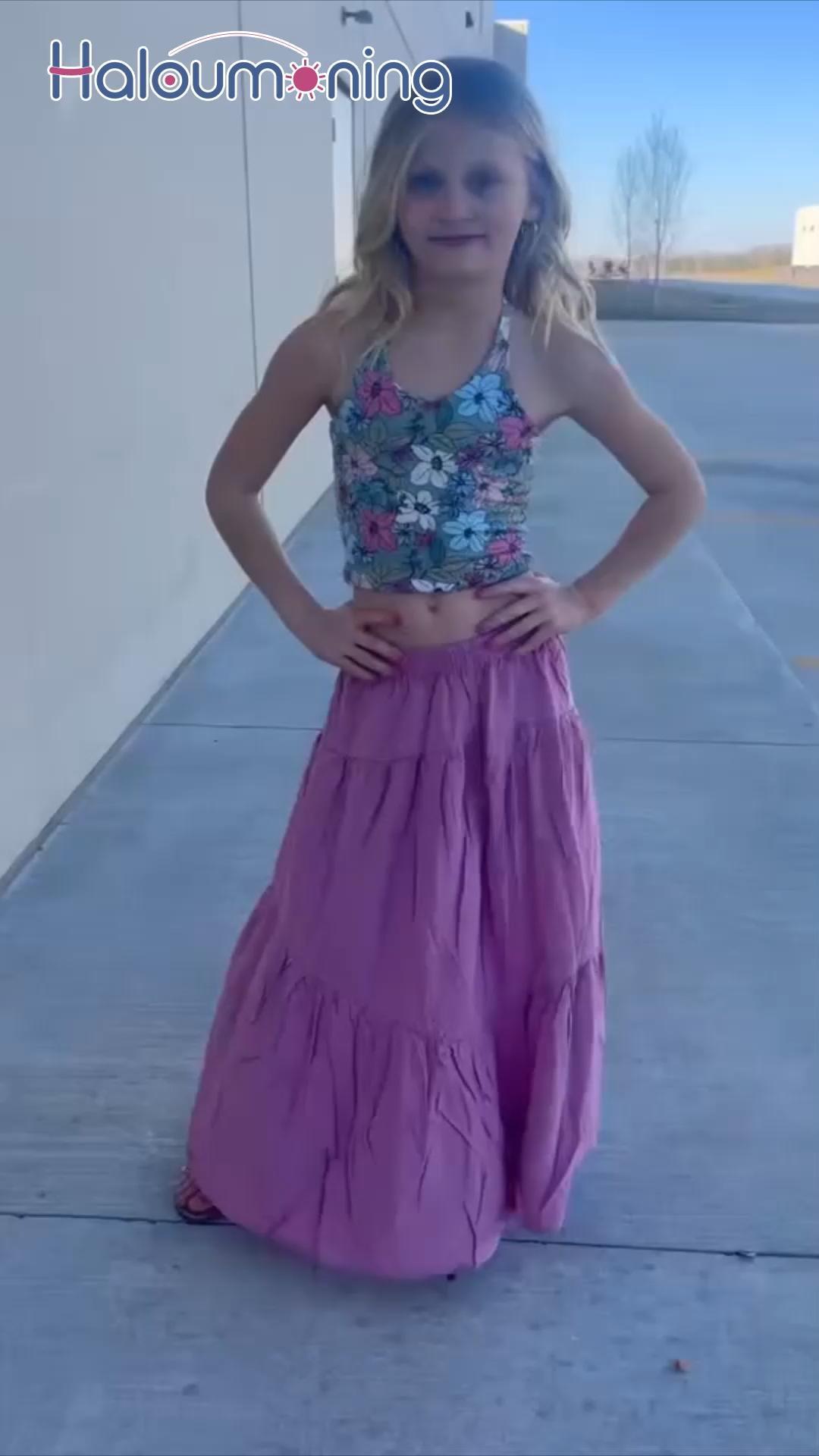 Girls Maxi Skirt Boho Casual Tiered High Waist A Line Flowy Long Skirt Kids Summer