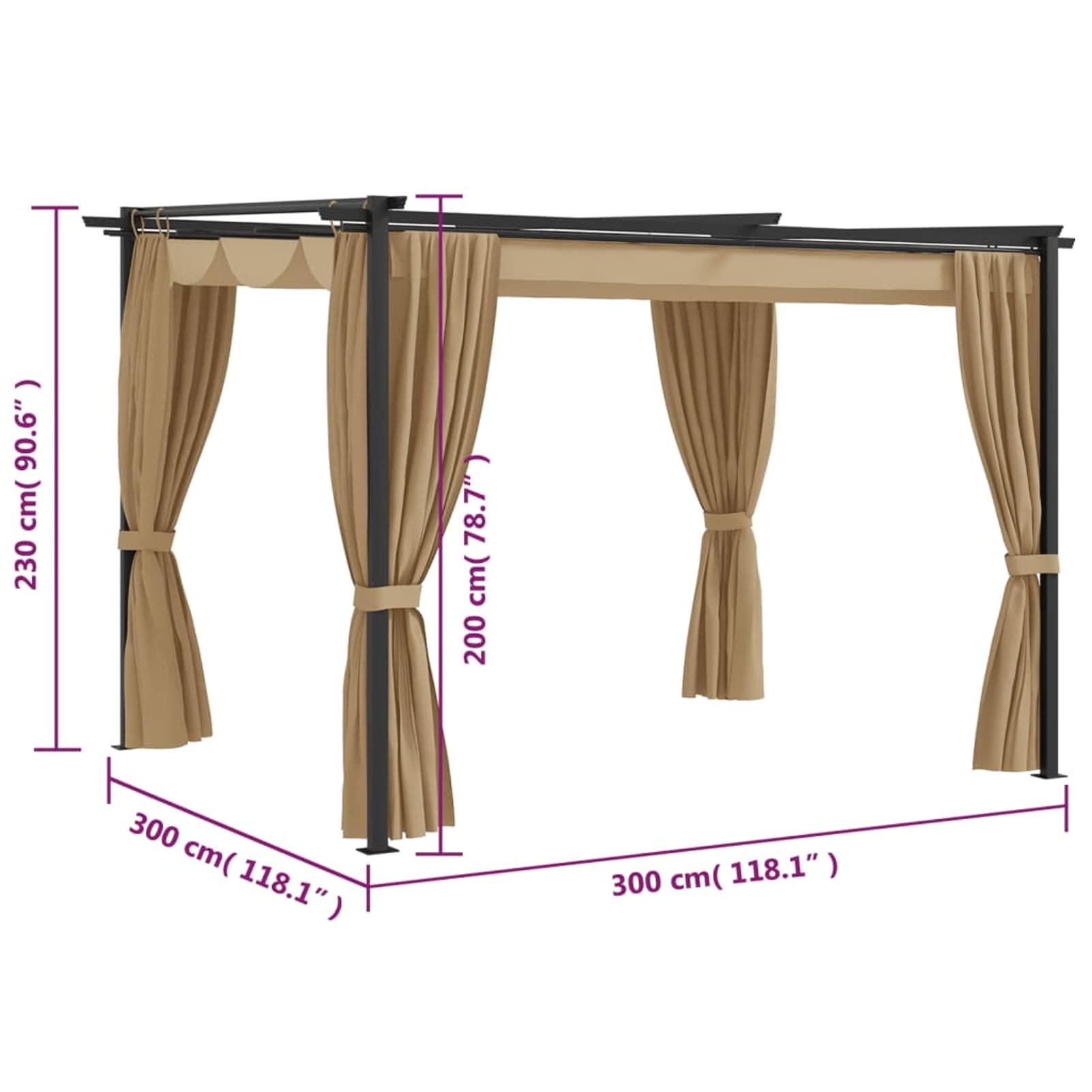 Gazebo con Tende 3x3 cm Grigio Talpa in Acciaio,Gazebo,Impermeabile,Anti UV,Gazebo da Giardino,Gazebo Esterno-313897