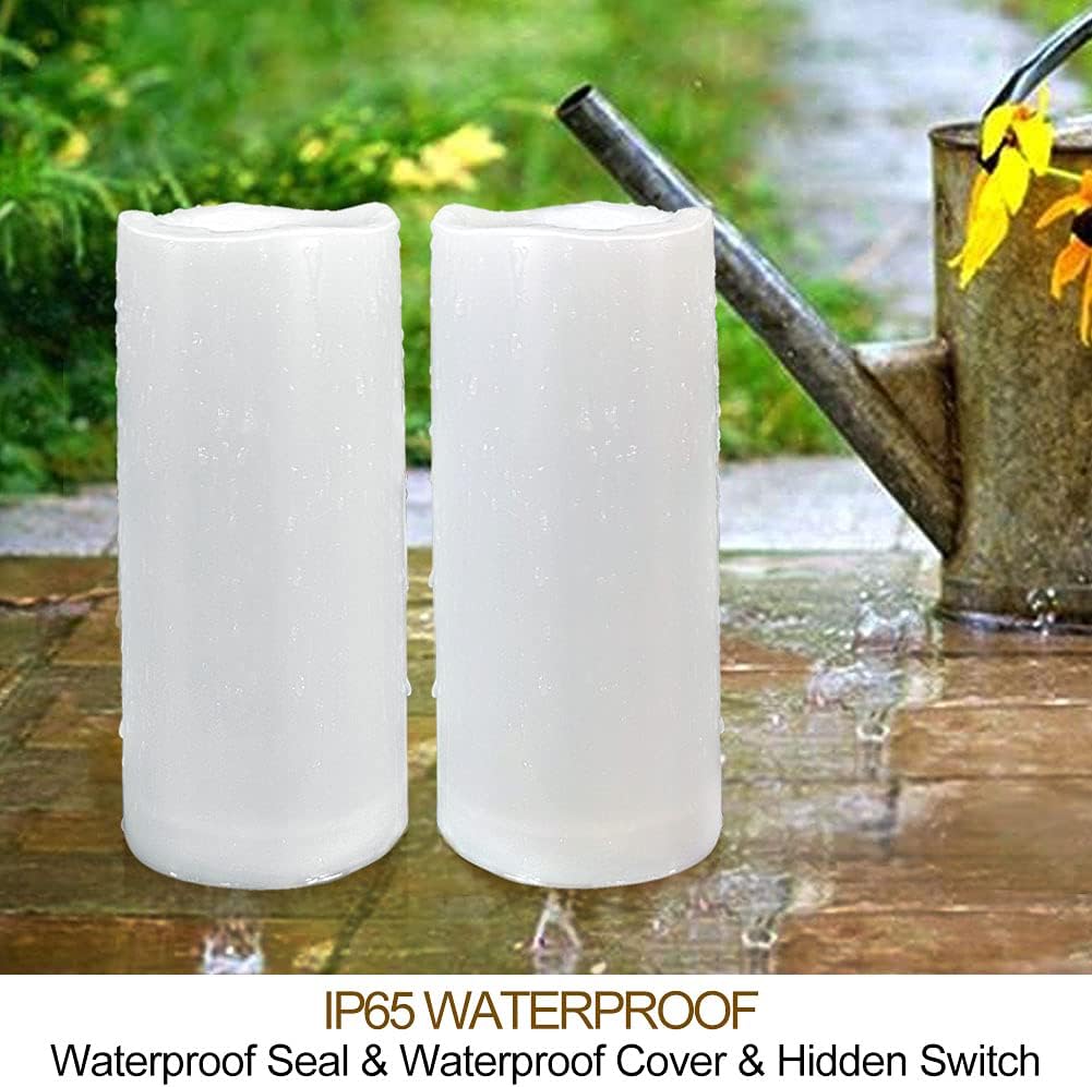 Pack of 2 Outdoor LED Pillar Candles 3x7 White with Timer and Remote - IP65 Waterproof Battery Operated LED Pillar Candles - Flickering Flameless Candle Unscented for Outside