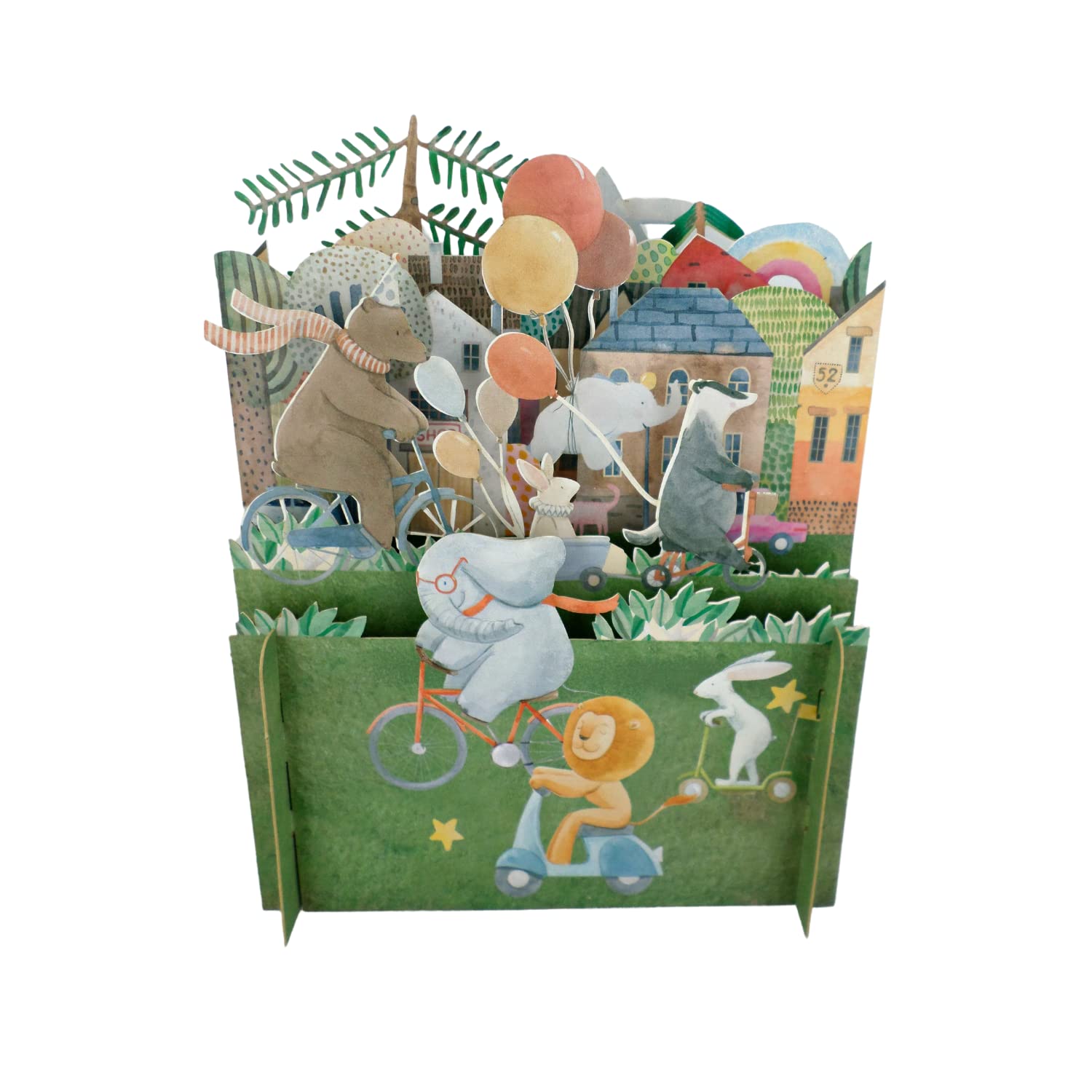 Animals On Bikes Birthday Celebration 3D Pop Up Card For Kids By Alljoy Cards KID035