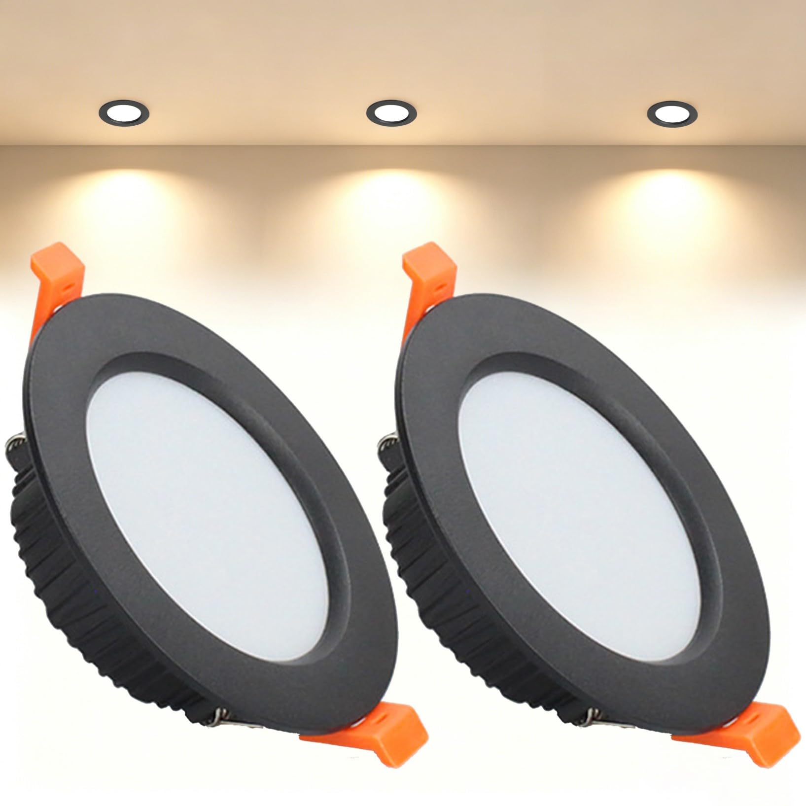 VOGHMOLD 9W Ultra Slim LED Downlight Recessed Ceiling Light 3.5 inch, 3000K Spot Lights Black Aluminum Trim, Cut Φ90-100mm, AC110-240V Panel Lighting for Office Hallway Closet, 2 Pack