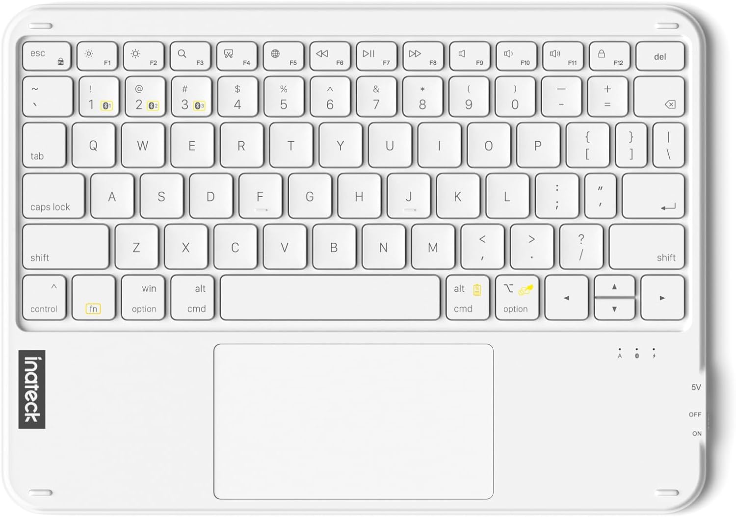Inateck Bluetooth Keyboard with Touchpad, Ultra Slim and Portable Wireless QWERTY Keyboard, Compatible with Windows and iPad OS, KB01105,White
