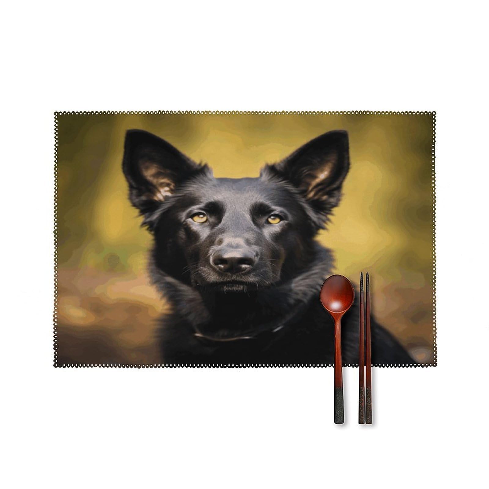 Black German Shepherd Dog Placemats Set of 4 Canvas Washable Cloth Place Mats Wipeable Heat Resistant Table Mats Elegant Cloth Placemat for Kitchen Dinning Party Table Decor 12" X 18"