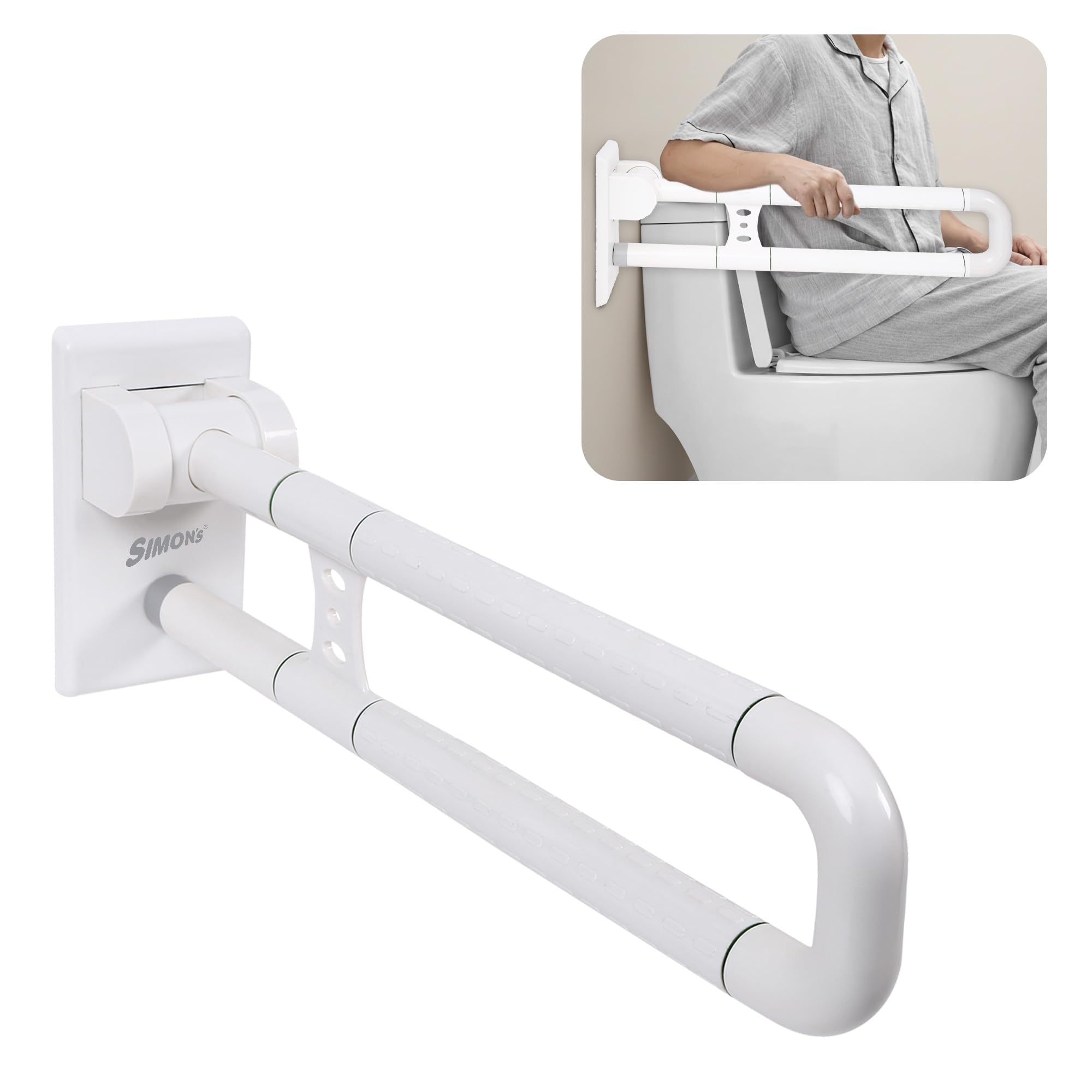 Simon's Grippy Flip-Up Nylon+SS304 Folding Grab bar for Toilet and Commode Rising of Elderly Safety Anti Slip handrail and Support Handle - 60 cm - Pack of 1