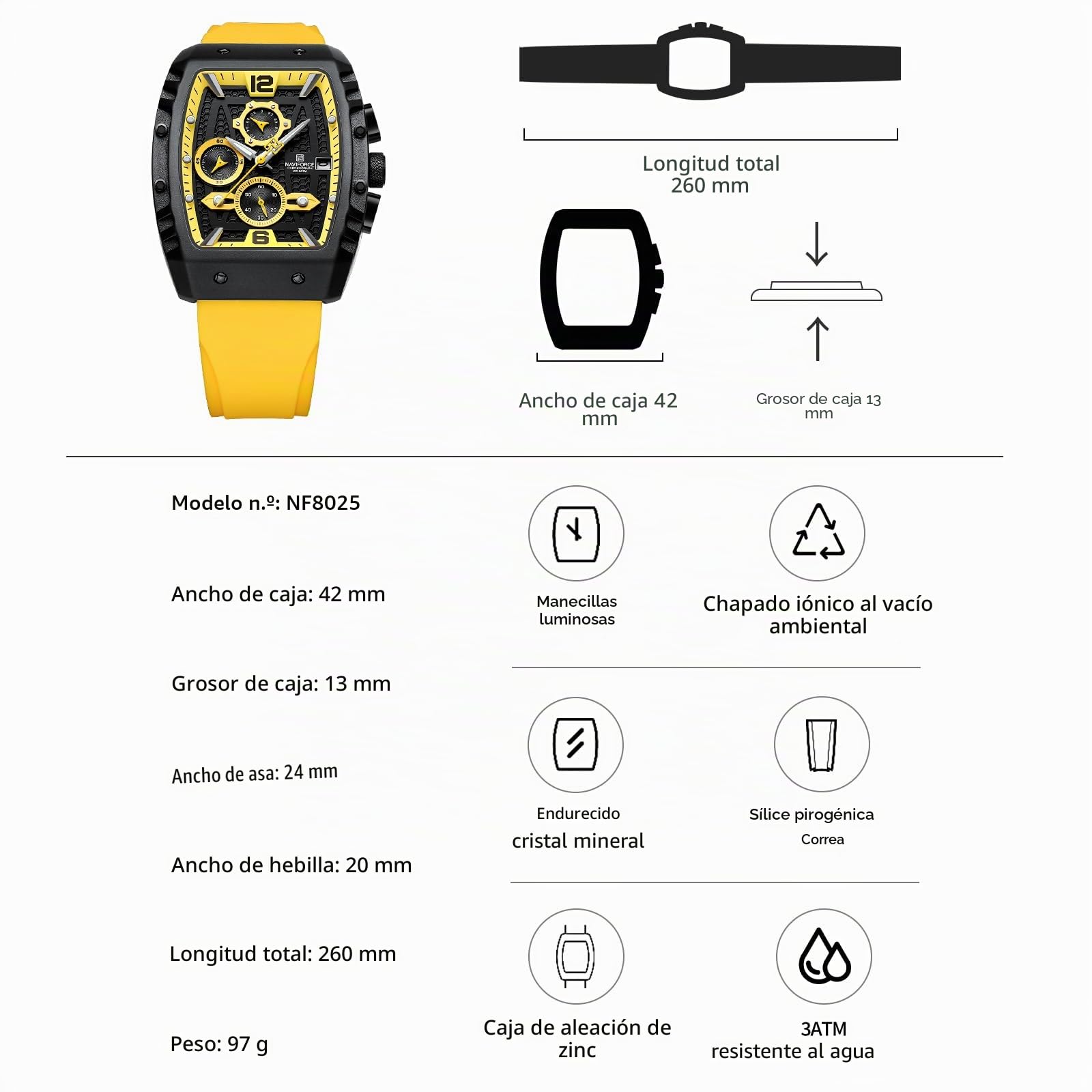 Naviforce Reloj de Cuarzo para Caballero con indicador automático de Fecha y Semana, Reloj de Pulsera analógico